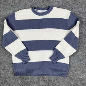 Hollister Sweater Womens XS Blue White Striped Knit Crew Neck Pullover Casual
